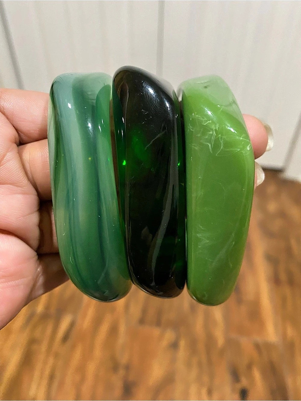 Fashionable 3PC Green Marble Bangle Bracelet Set